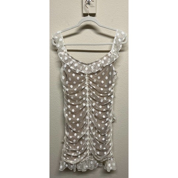 Majorelle Bandit Mini Dress in White Size XL Mesh Polka Dot Nude Cocktail/Party - Picture 11 of 12
